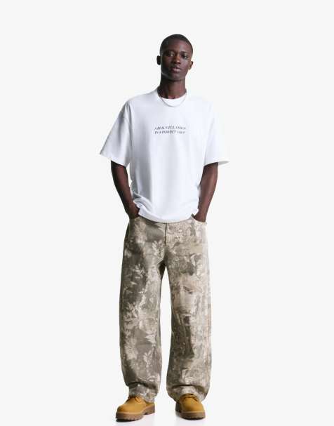 Bershka – Sehr weite Hose in Natur mit Muster - view 1