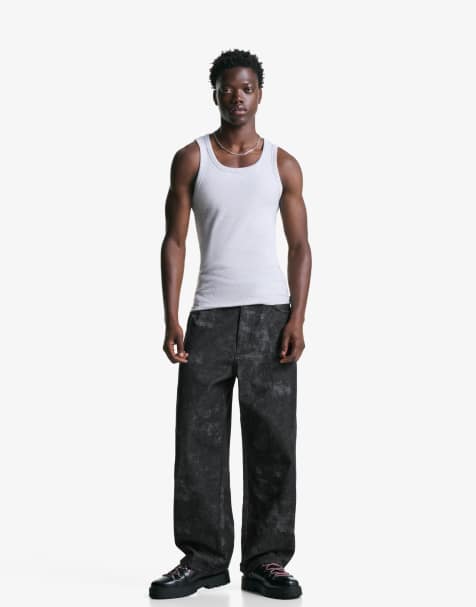 Bershka – Sehr weite Hose in Schwarz mit Print - view 1