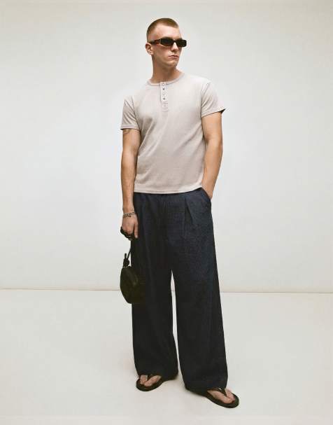 Bershka – Sehr weite, karierte Hose in Blau - view 1