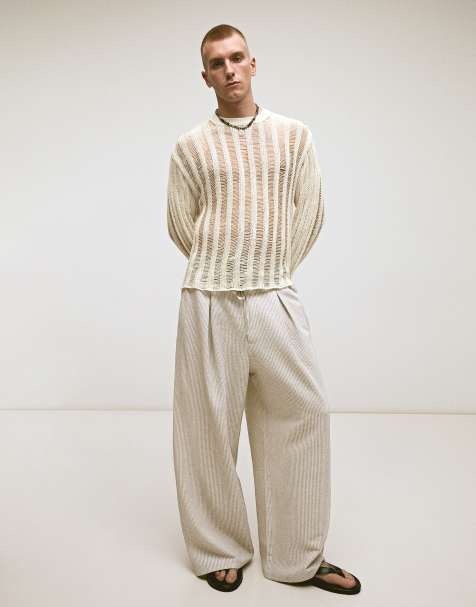 Bershka – Sehr weite, karierte Hose in Steinbeige - view 1