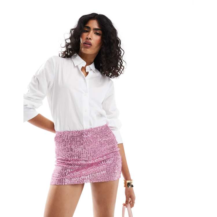 Bershka sequin mini skirt in pink ASOS