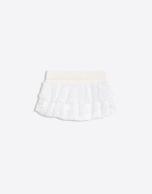 Bershka Sequin mini skirt with ruffles in white, 4 of 4