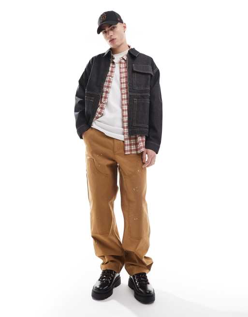 Bershka – Set mit Doppeltaschen-Design, aus Jeansjacke und Jeanshose in Dunkelblau