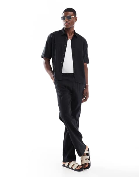 Bershka – Set mit hohem Leinenanteil in Schwarz - view 1