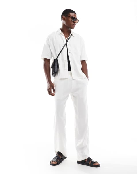 Bershka – Set mit hohem Leinenanteil in Weiß - view 1