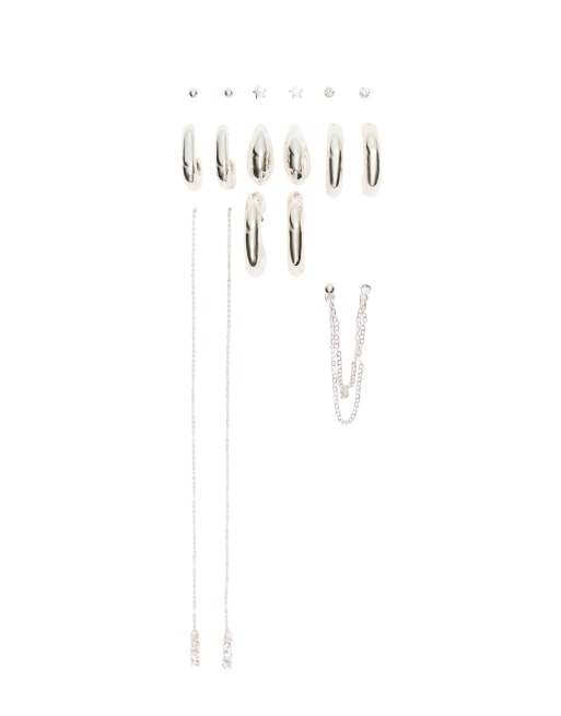 Bershka – Set mit unterschiedlichen Ohrringen in Silberoptik, 3 von 3