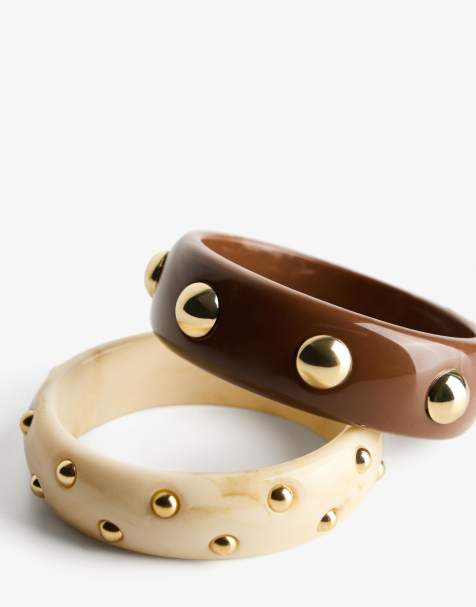 Bershka - Set van 2 armbanden met studs in bruin - view 1