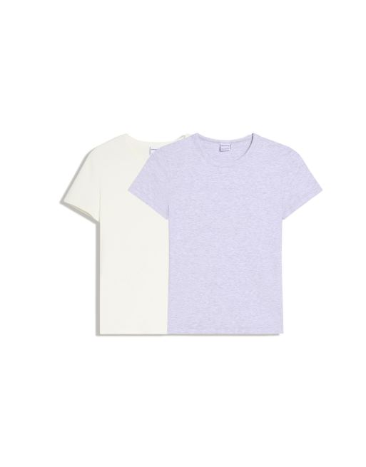 Bershka - Set van 2 geribbelde T-shirts met korte mouwen in wit en blauw, 3 van 4
