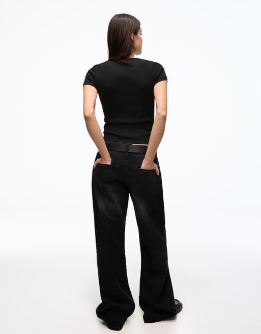 Bershka - Set van 2 geribbelde T-shirts met korte mouwen in wit en zwart, 4 van 4