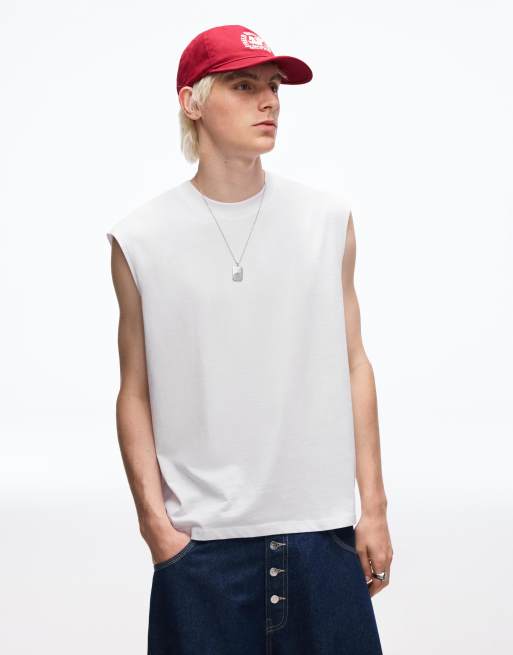Bershka - Set van 2 mouwloze T-shirts in wit en zwart, 2 van 4