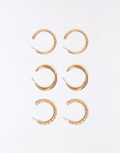 Bershka - Set van 3 gevlochten oorringen in goud - view 1