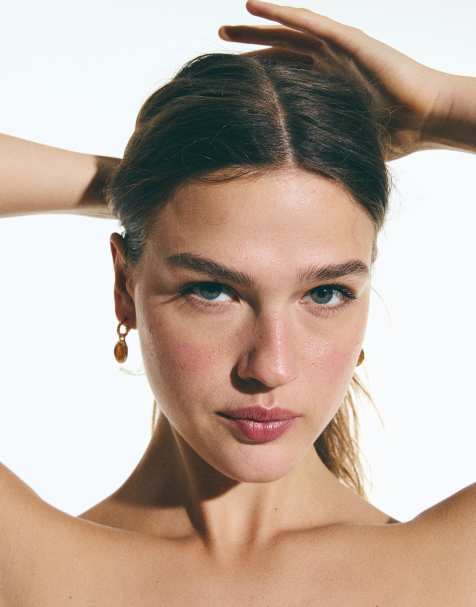 Bershka - Set van 3 watervaloorbellen met steentjes in bruin - view 1