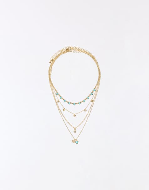 Bershka - Set van 4 kettingen met siersteentjes in goud - view 1