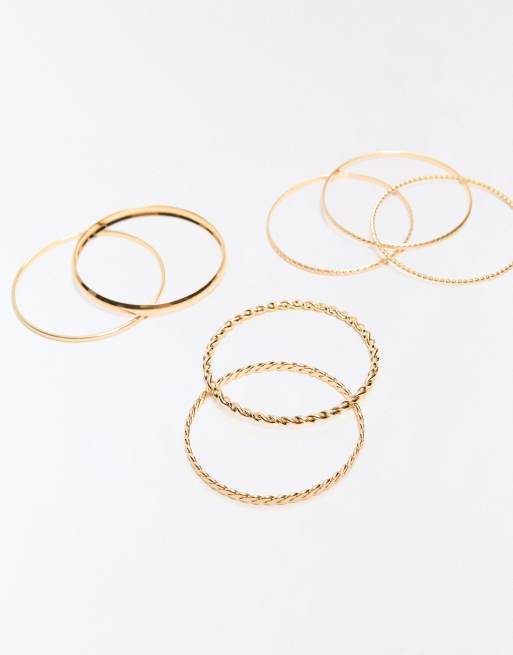 Bershka - Set van 7 metallic armbanden in goud, 2 van 3