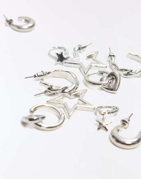 Bershka set van 9 assorted oorbellen in zilver - view 1