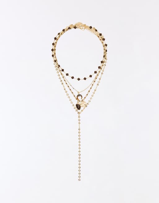 Bershka set van stenen kettingen in goud, 3 van 4