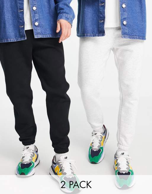 Bershka - Set van twee joggingbroeken in zwart en grijs