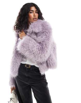 Bershka shaggy faux fur jacket in lilac