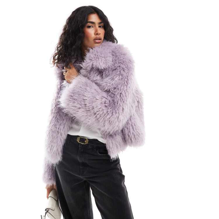 Bershka shaggy faux fur jacket in lilac