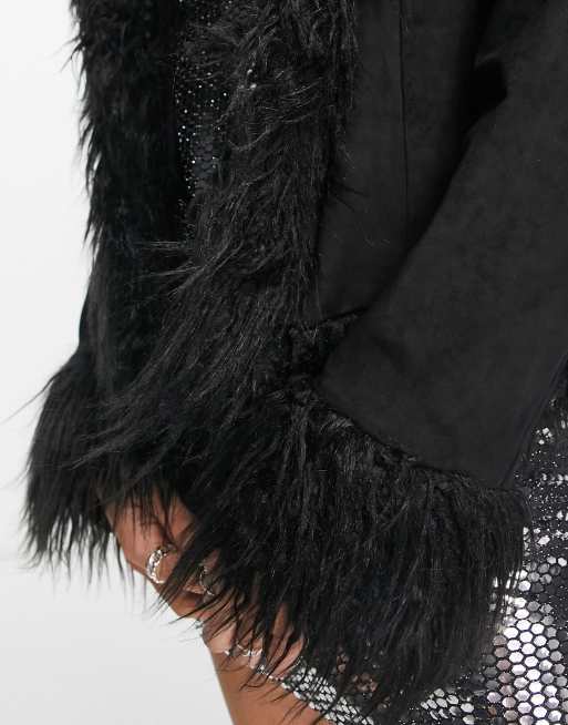 Black shaggy clearance faux fur jacket