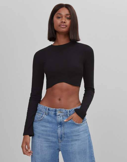 bershka crop top black