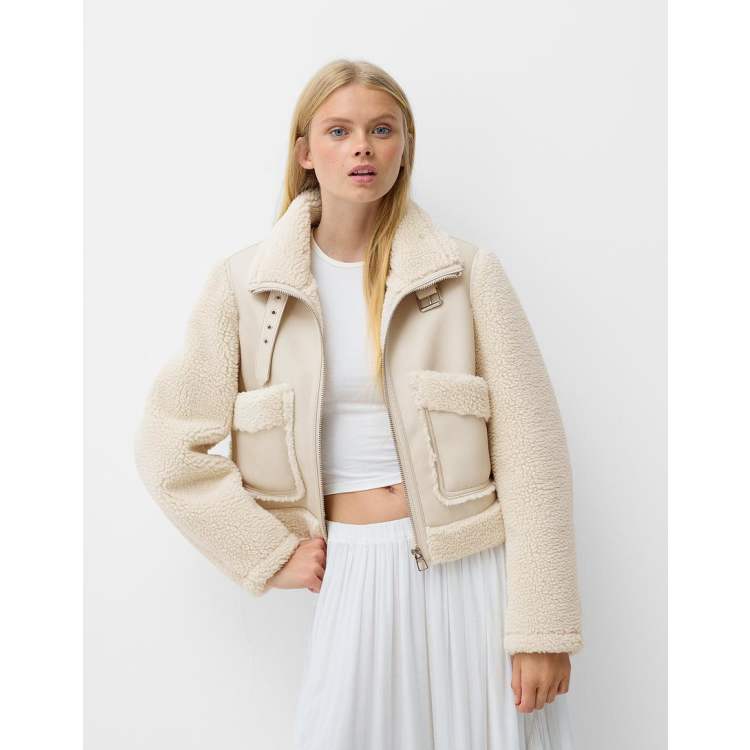 Bershka white leather jacket hot sale