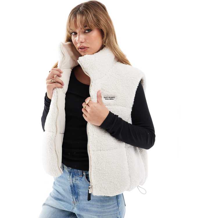 Bershka shearling and nylon reversible gilet in ecru ASOS
