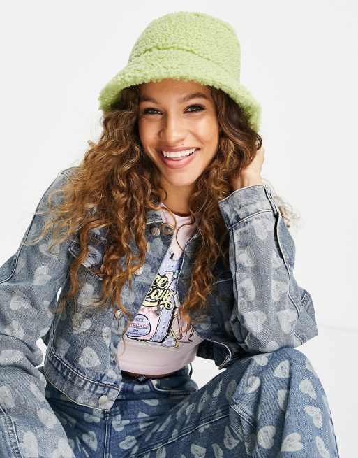 Bershka shearling bucket hat in sage green ASOS