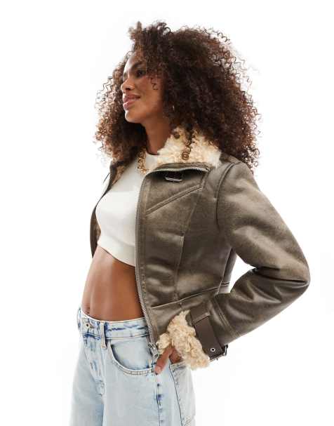 Bershka shearling jacket in brown - view 1