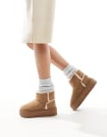 [Bershka] Bershka shearling trim cosy boots in beige-Neutral 40 BEIGE