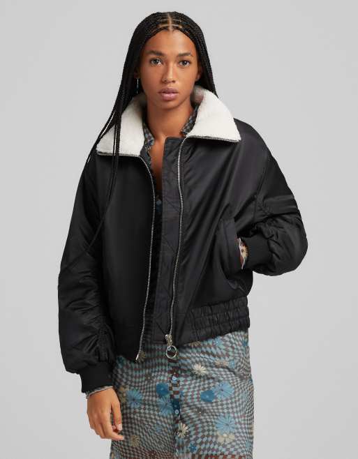 Womens lined shop bomber jacket