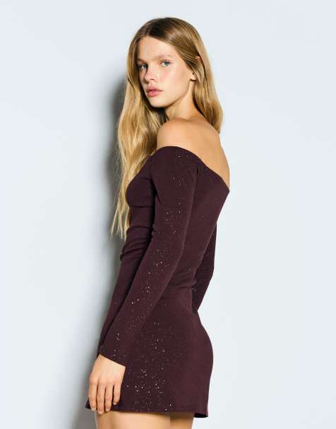 long sleeve bardot mini dress in rose gold Dresses | & Midi Long Sleeve Bardot Dresses A-LINE