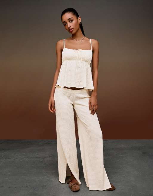 Bershka Shimmery rustic top in ecru, 2 of 4