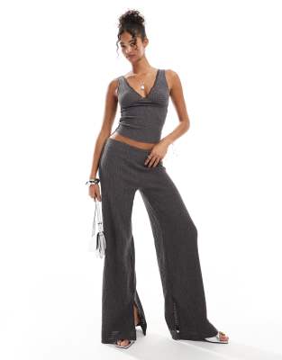 Bershka Bershka shirred flared trousers co-ord in charcoal-Grey