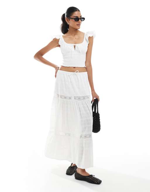 Bershka shirred milkmaid top in white | ASOS
