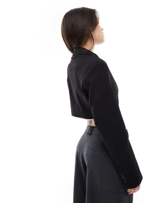 Bershka shirt detail cropped blazer in black (part of a set) ASOS