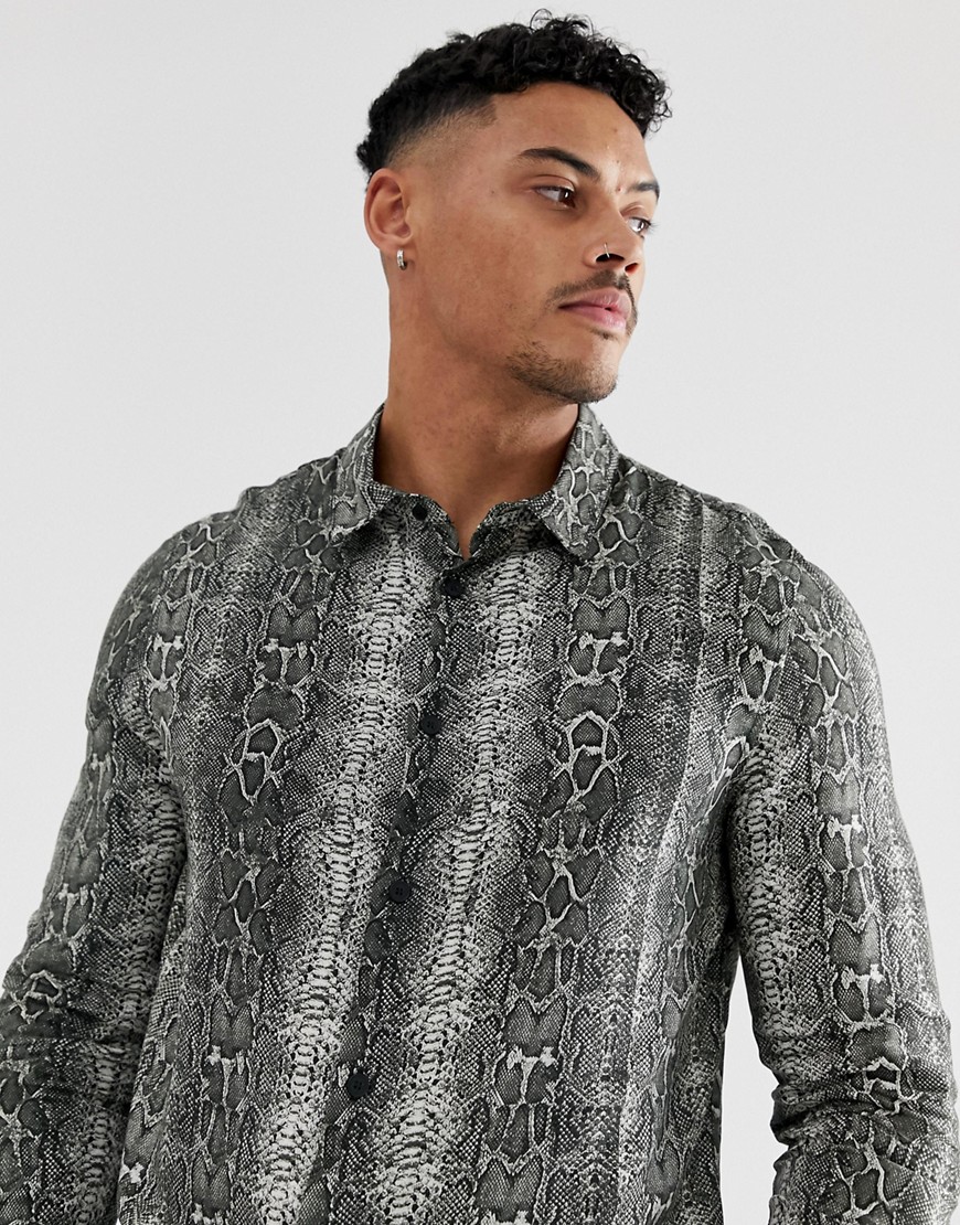 Bershka shirt with snake print in grey