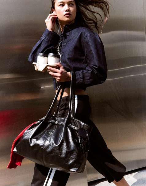 Bershka shopper-taske med bælte i sort - view 1