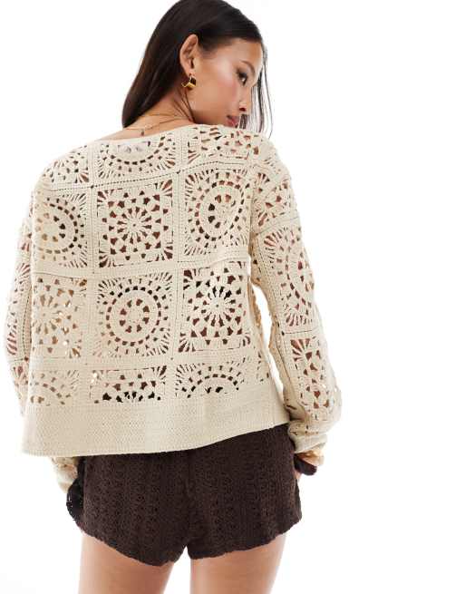Bershka - Short au crochet noué à la taille - Marron, 4 de 5
