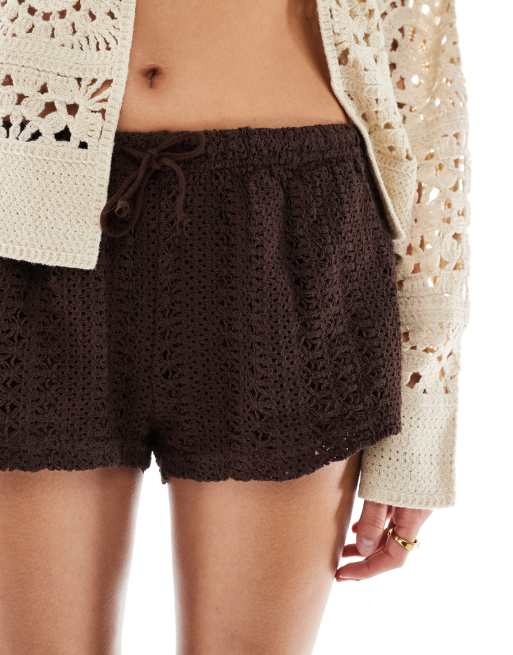 Bershka - Short au crochet noué à la taille - Marron, 5 de 5