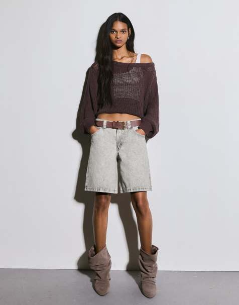 Bershka - Short baggy en jean - Gris clair - view 1