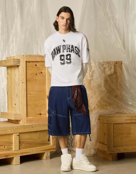 Bershka - Short cargo parachute en jean - Bleu - view 1