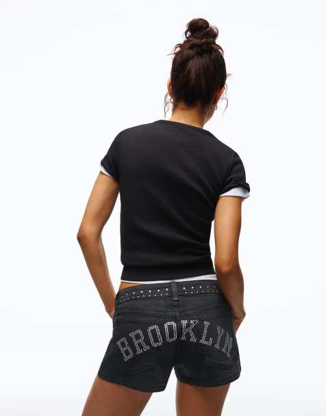 Bershka - Short clouté en sergé - Noir - view 1