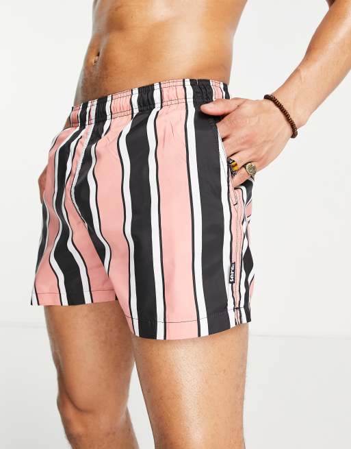 Bershka - Short de bain à rayures - Rose