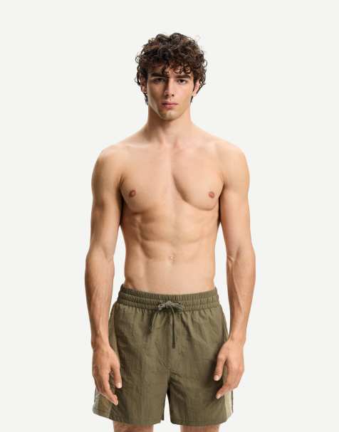 Bershka - Short de bain coupe carrée - Kaki - view 1