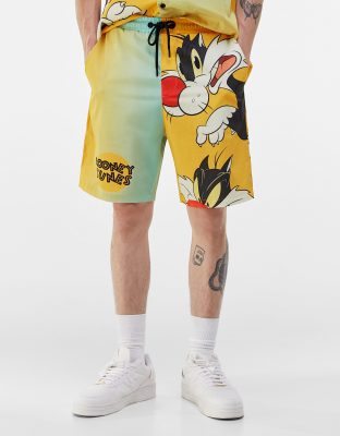 Bershka - Short de bain d'ensemble imprimé Grosminet - Jaune