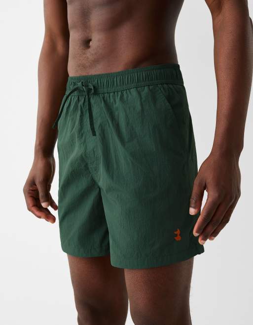Bershka - Short de bain effet froissé - Vert