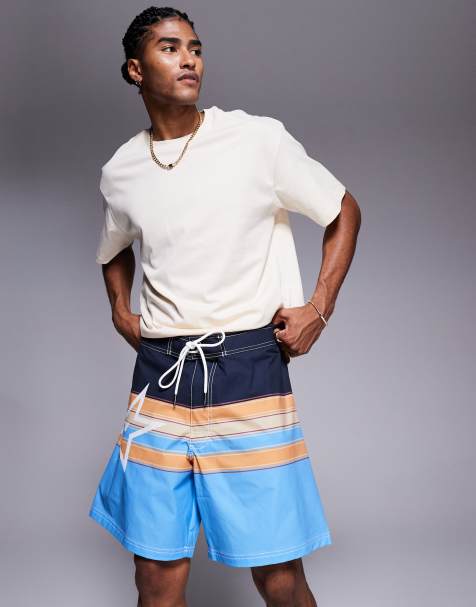 Bershka - Short de bain long à imprimé - Bleu - view 1