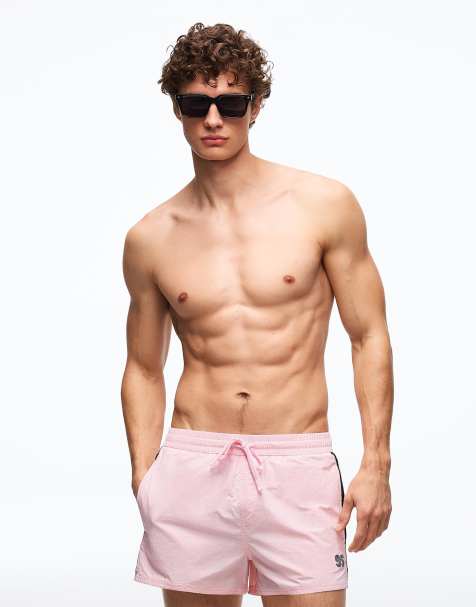 Bershka - Short de bain rétro - Rose - view 1