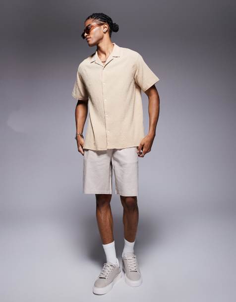 Bershka - Short de survêtement ample en lin majoritaire - Beige - view 1